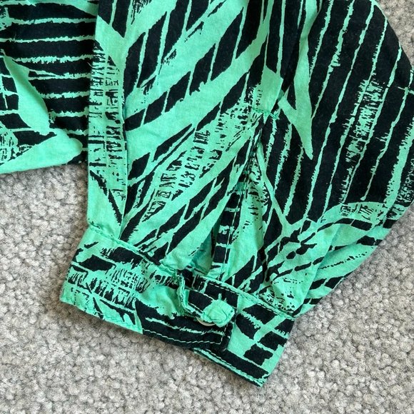 * Kitch 100% Cotton Half Button Loose Shirt in Green and Black LARGE - T1481 - Picture 4 of 5
